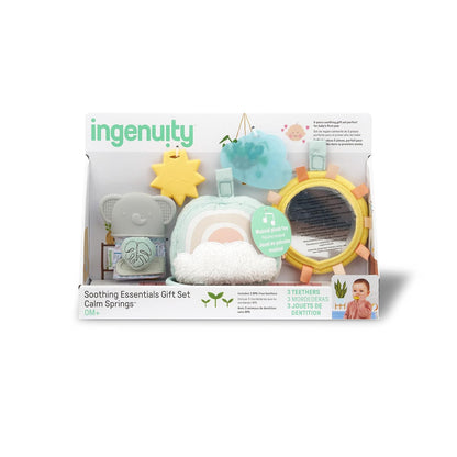 Ingenuity Calm Springs - Juego de Regalo de artículos Esenciales relajantes, Juguete Musical, sonajero, Espejo, 2 mordedores para bebé
