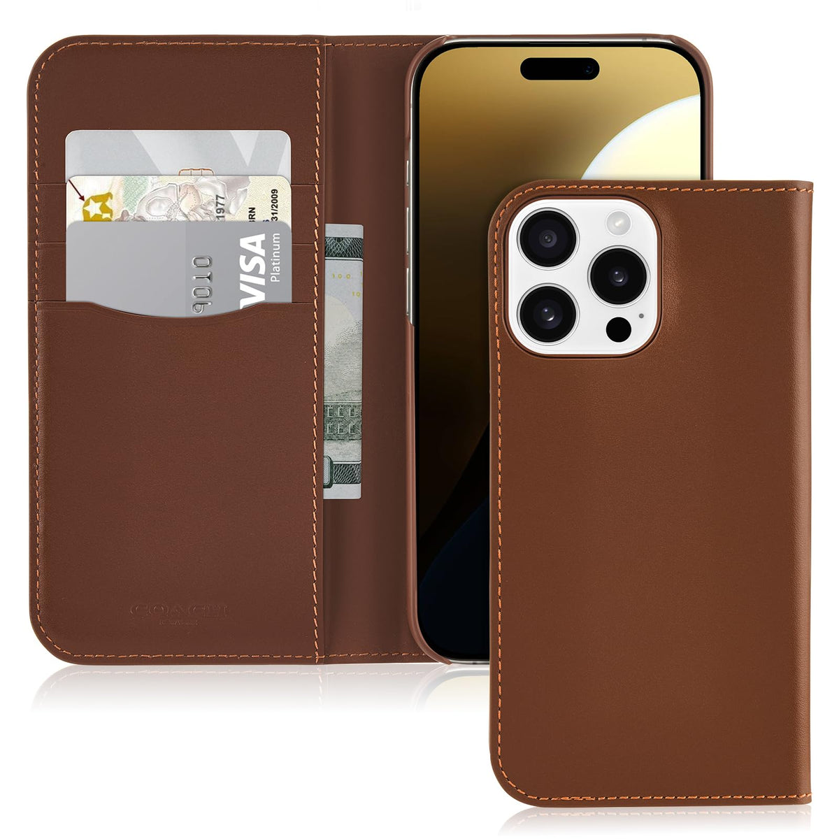 Coach Funda tarjetera de Cuero para iPhone 16 Pro MAX - Hazelnut
