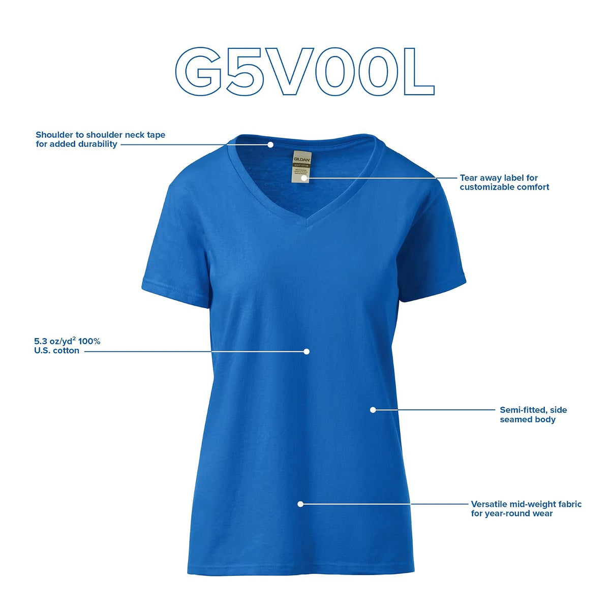Gildan Playera de algodón Pesado con Cuello en V, Paquete de 2 Camiseta para Mujer