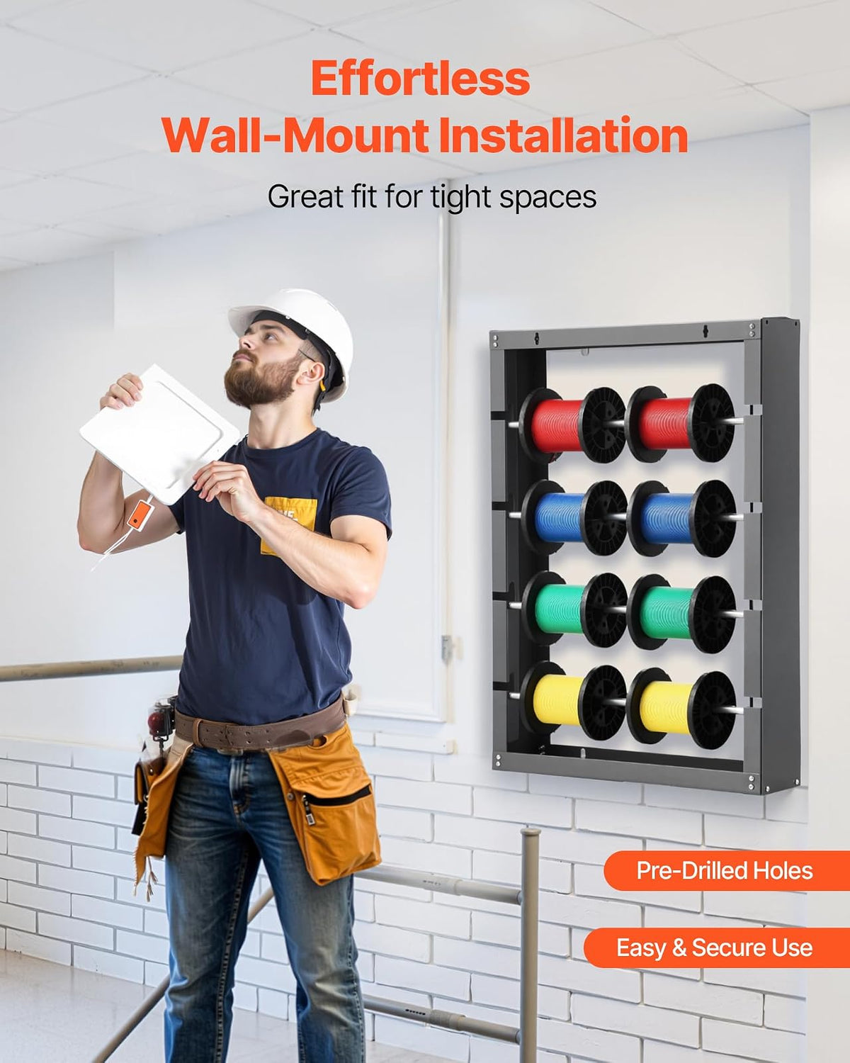 VEVOR - Estante de carrete de alambre, 4 varillas ajustables, soporte de carrete de alambre de acero laminado en frío, montado en la pared para múltiples temas, almacenamiento de cableado, dispensador