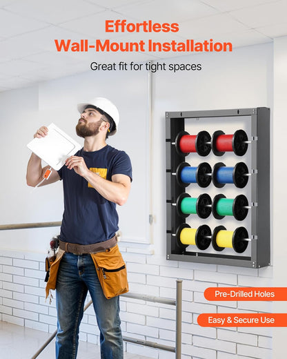 VEVOR - Estante de carrete de alambre, 4 varillas ajustables, soporte de carrete de alambre de acero laminado en frío, montado en la pared para múltiples temas, almacenamiento de cableado, dispensador