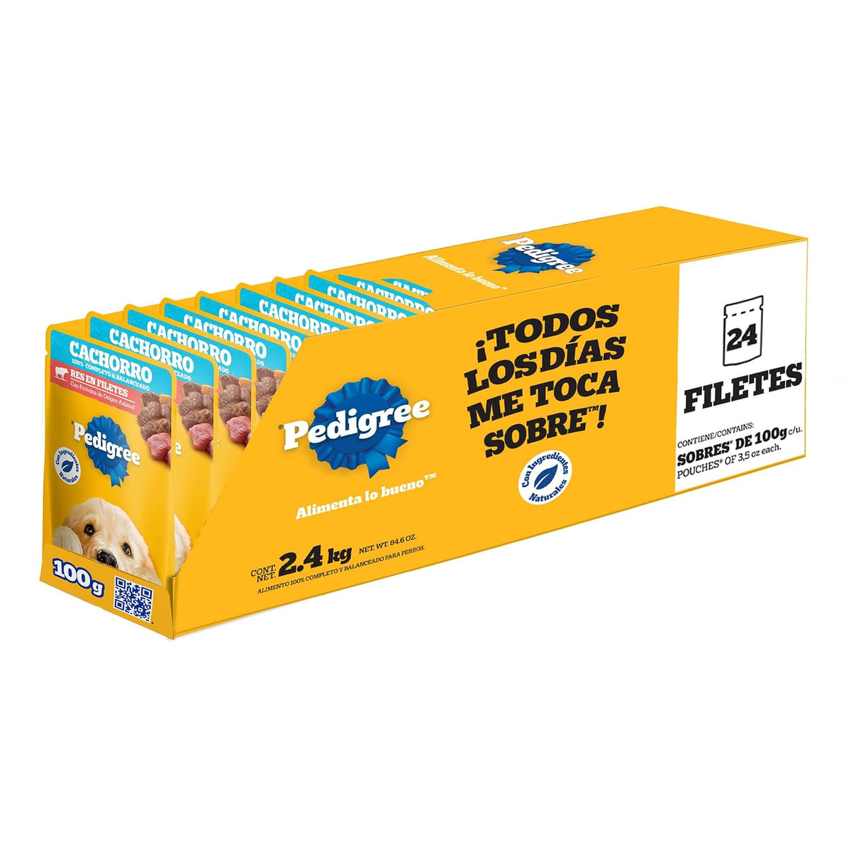 Pedigree - Sobres para Perro Cachorro, Res En Filetes, Nutrición para tu Mascota, Proteínas y Fibras, 24 Sobres