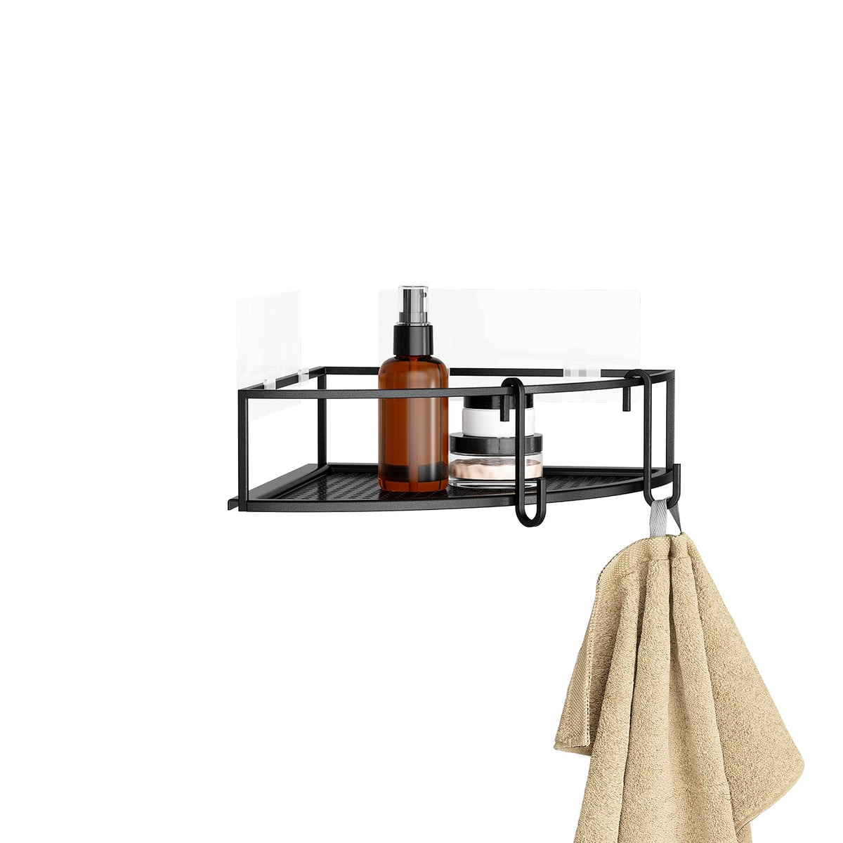 Umbra Cubiko estante de esquina para ducha, estantes flotantes de metal con tiras adhesivas de montaje, paquete de 2, Negro