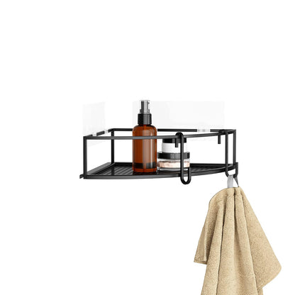 Umbra Cubiko estante de esquina para ducha, estantes flotantes de metal con tiras adhesivas de montaje, paquete de 2, Negro