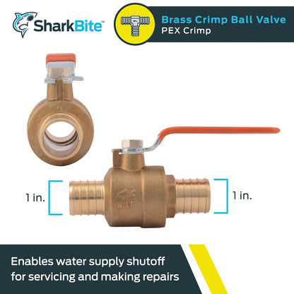 SharkBite Válvula de bola de crimpado de 1 pulgada, ajuste de fontanería de latón, tubo PEX, PE-RT, 22463LFA