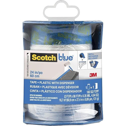 SCOTCH 3M Plástico Pre-Encintado para Pintar, Transparente 1 rollo | Tamaño 60.9 cm x 24.4 m, Protección contra derrames y salpicaduras, Para proyectos de pintura, Sin residuos pegajosos