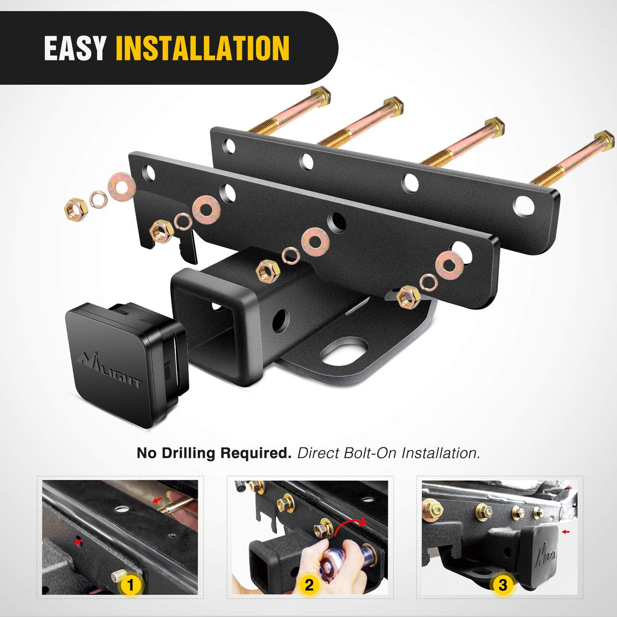 Nilight - Kit receptor de enganche para remolque y parachoques trasero JK-61A de 2 pulgadas, compatible con Jeep Wrangler JK de 4 puertas y 2 puertas Unlimited 2007-2018, con arnés de cableado de 4 pines (no incluye los modelos JL)