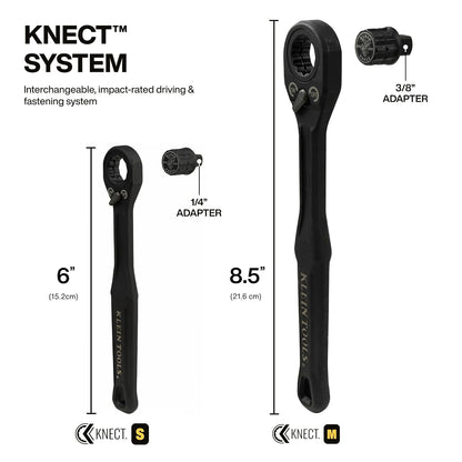 Klein Tools 65408ADP KNECT (M) - Juego de carraca y adaptador de enchufe de 3/8 pulgadas, llave de 90 dientes para varillas roscadas extendidas, agarre compacto y cómodo, compatibilidad de enchufe