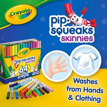 Crayola Pip-Squeaks Skinnies Marcadores | Lavables, 64 Unidades, Mango Delgado Para Niños, Suministros Para Manualidades, Regalo