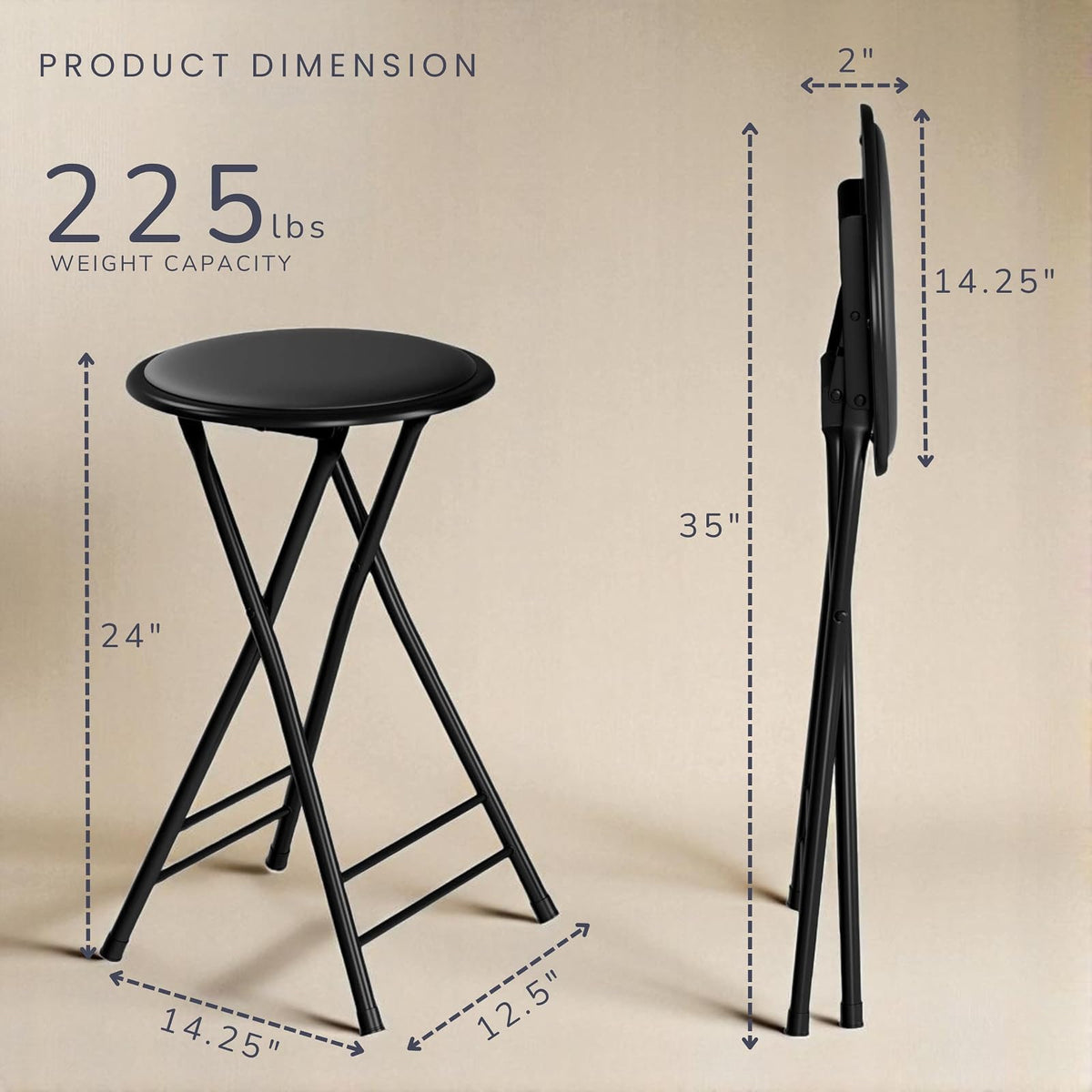 Trademark Home 82-0827 Black Cushioned Folding Stool, 24"