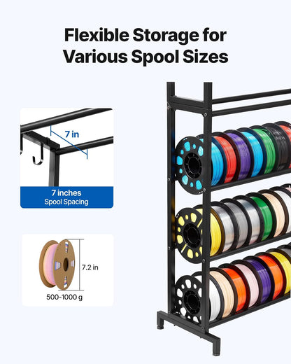 VEVOR Estante de Almacenamiento de Filamentos 7 Niveles para Impresión 3D Soporte de Metal para Carretes de Filamento 840 x 320 x 1650 mm Estante Fijo para Estudios, Talleres, Oficinas, Negro