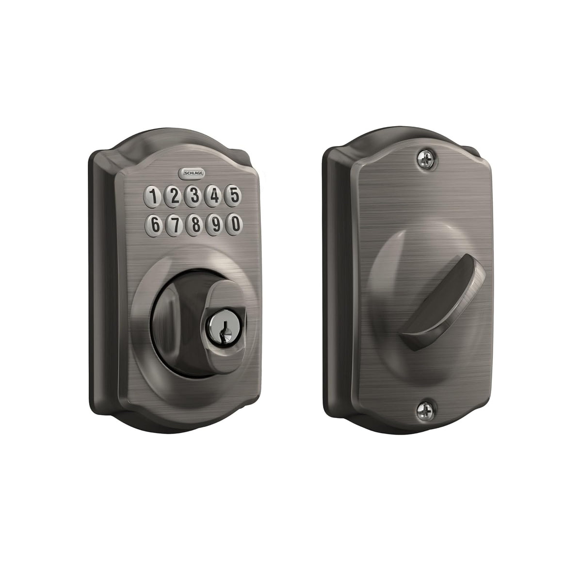 Schlage Camelot Escudo Electrónico con Teclado Numérico - Peltre antiguo - empaque estándar