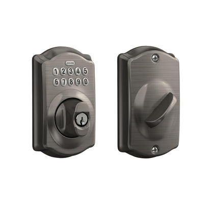 Schlage Camelot Escudo Electrónico con Teclado Numérico - Peltre antiguo - empaque estándar