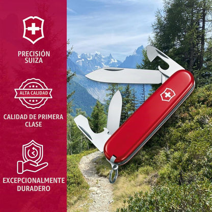 Victorinox Recruit Tipo Oficial, Color Rojo, 10 Usos | Cuchillo de bolsillo hecho en Suiza, 10 funciones, abrelatas, destornilladores, mochila esencial, utilidad diaria