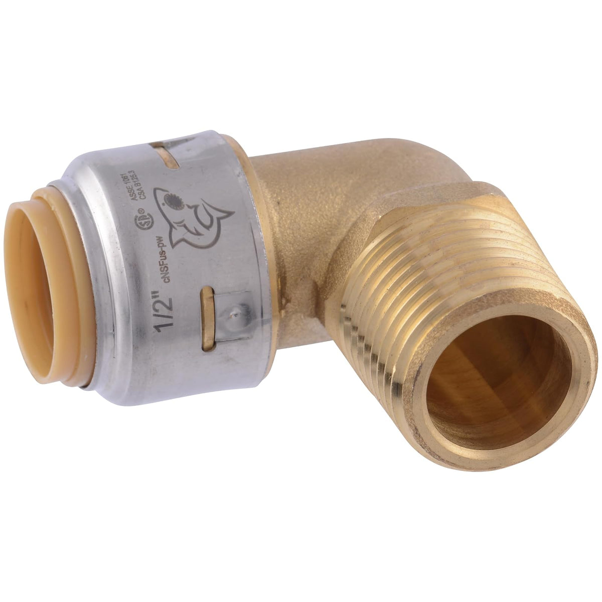 SharkBite Max 1/2 pulgadas x 1/2 pulgadas Codo adaptador macho de 90 grados, empuje para conectar accesorios de fontanería de latón, tubería PEX, cobre, CPVC, PE-RT, HDPE, UR280A