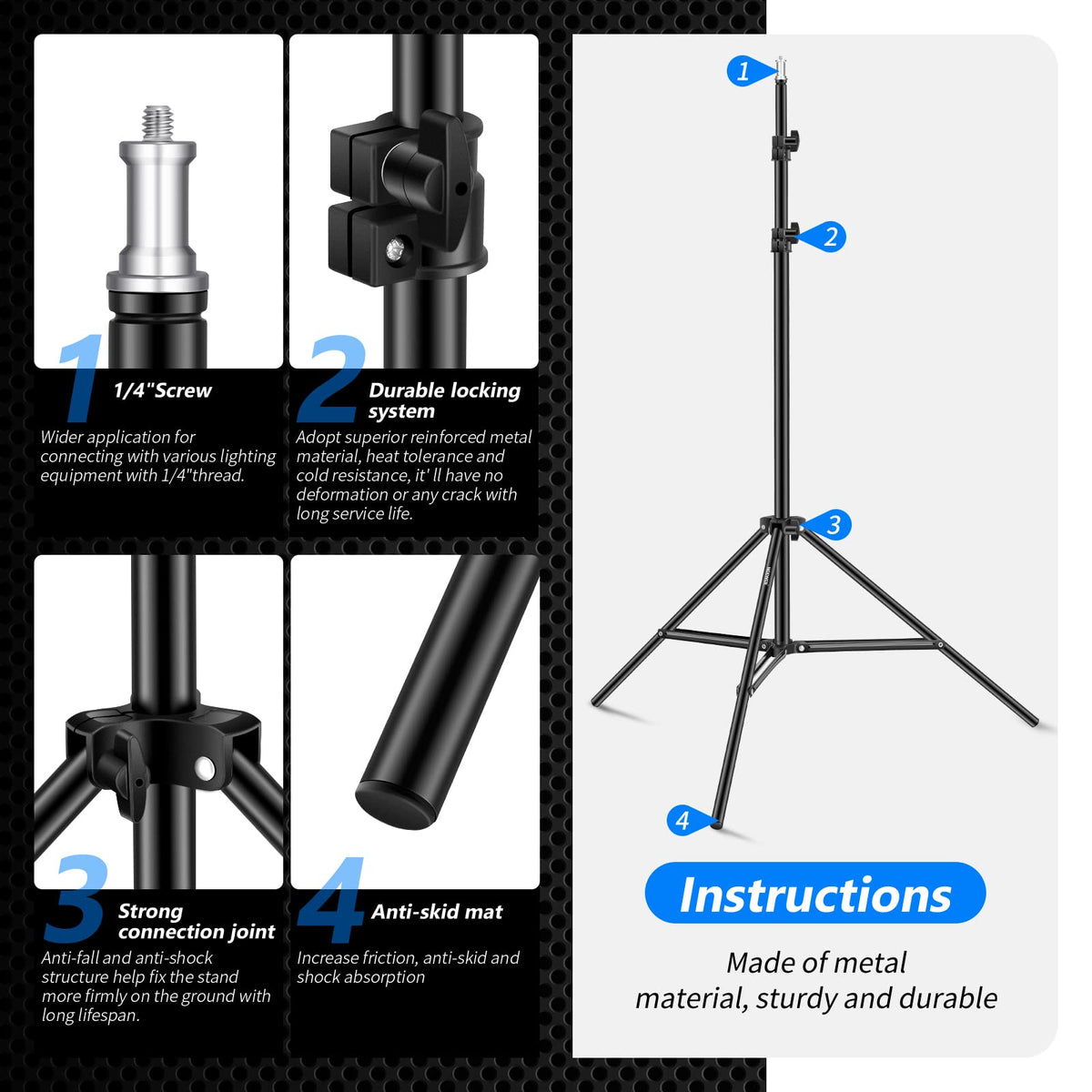 NEEWER 6.23ft/190cm Aluminio Light Trípodes (2 Paquete) | Para Kits de Estudio, Fotografía Lights, Softboxes, Negro
