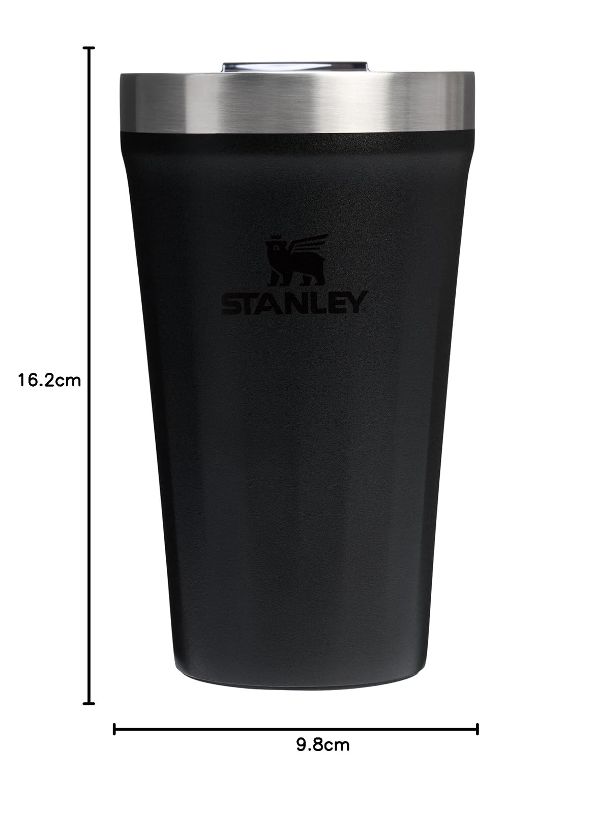 STANLEY - Vaso diario de 16 onzas, tapa a través de la bebida a presión, taza de bebida, café y cóctel, copa de vino de acero inoxidable aislada, sin BPA, negro 2.0