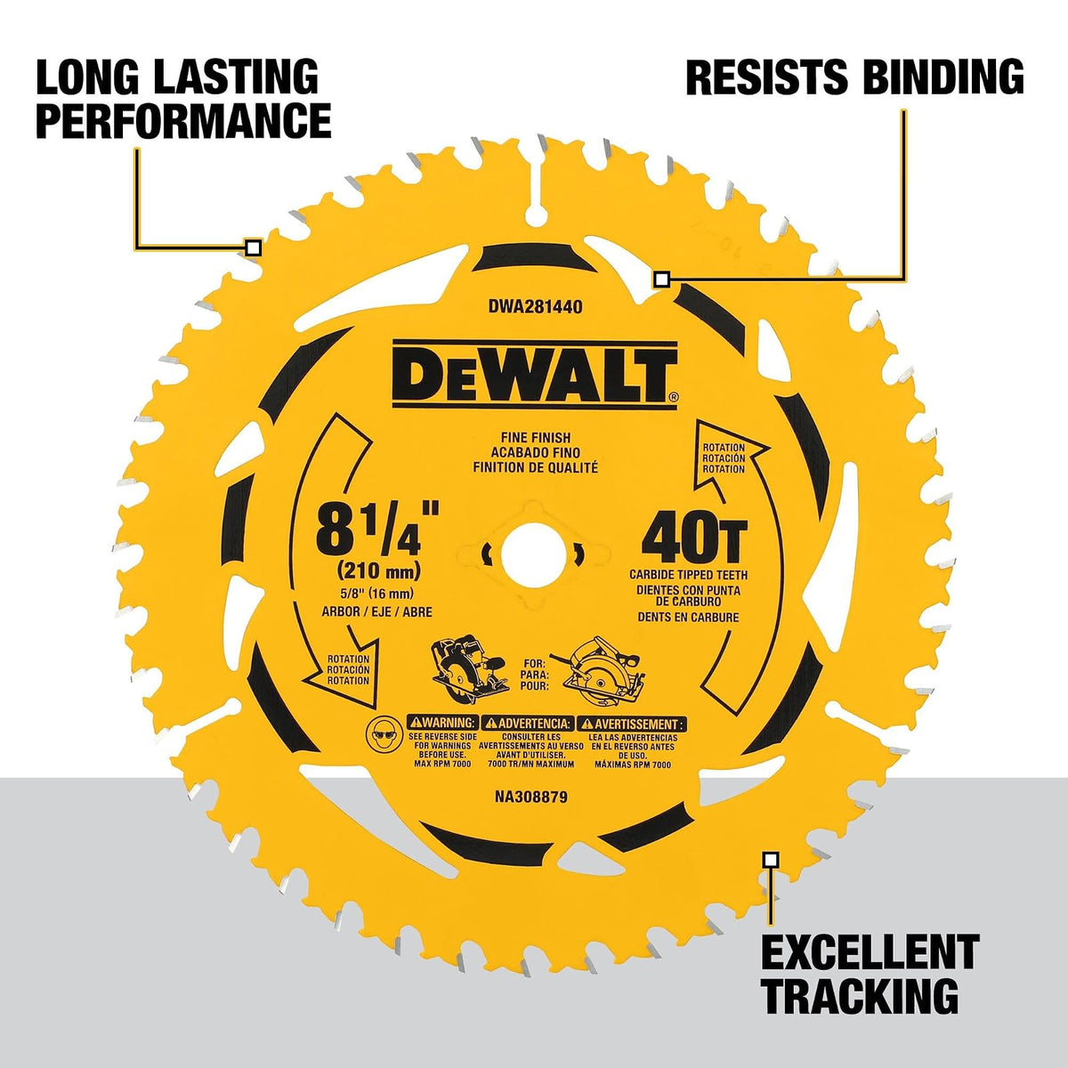 DEWALT Disco de Corte para sierra circular de 8-1/4", corte madera 40D (DWA281440)