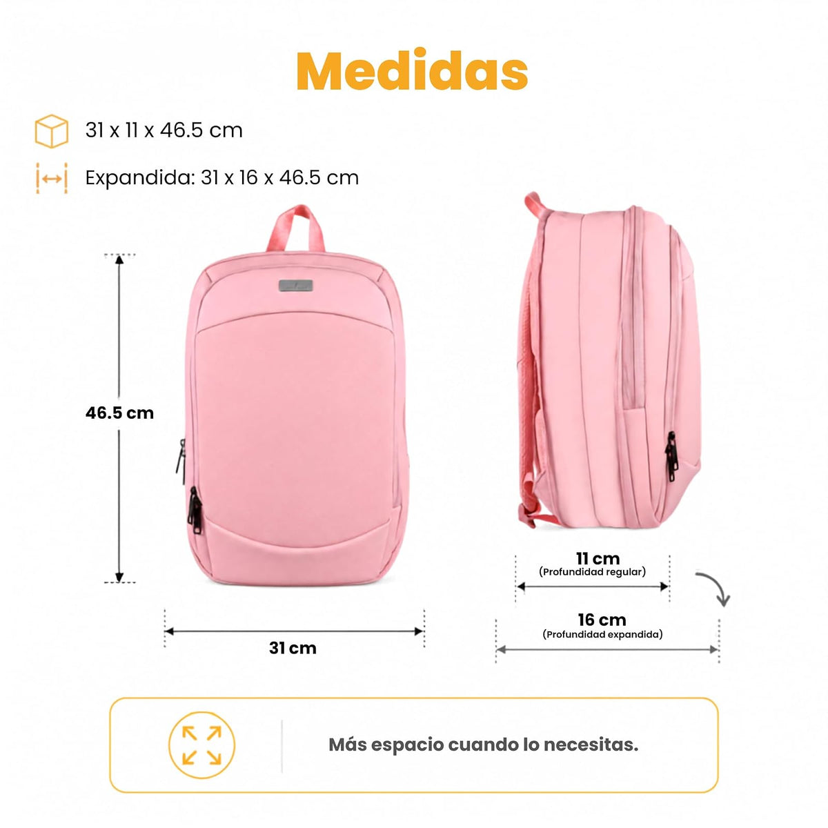 PERFECTCHOICE Mochila para laptop 15.6" Anti-salpicaduras Expandible PC-085140 Obsidia Color Rosa