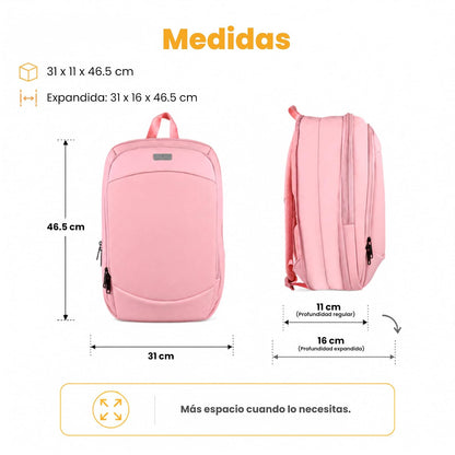 PERFECTCHOICE Mochila para laptop 15.6" Anti-salpicaduras Expandible PC-085140 Obsidia Color Rosa