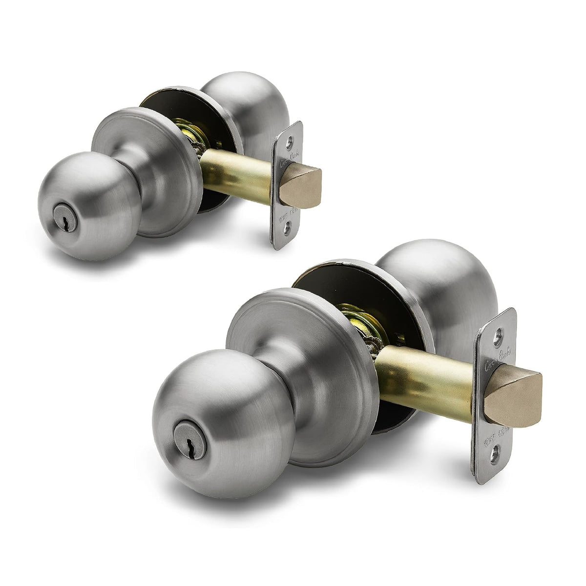Copper Creek BK2040SS-2 perilla de puerta de bola, función de entrada con llave, paquete de 2, en acero inoxidable satinado
