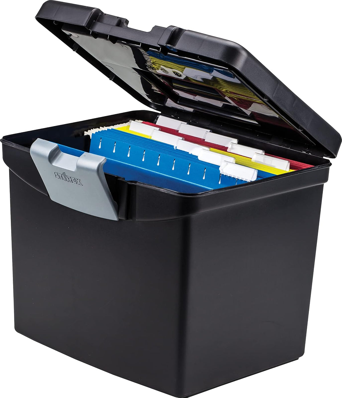 Storex 61504F01C - Caja de almacenamiento translúcida, color negro