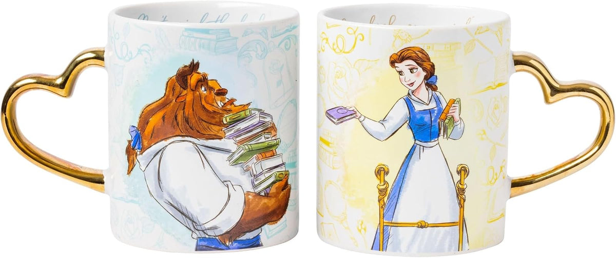 Silver Buffalo Disney Princess Beauty and the Beast Don't Mind the Books - Juego de 2 tazas de cerámica, 14 onzas