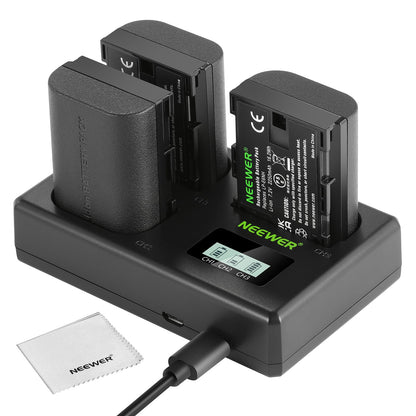 NEEWER Baterías de Repuesto LP-E6P con Cargador USB Doble - Paquete de 3 Batería de 2250 mAh con cargador