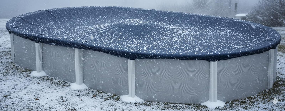 Cubierta de invierno para piscina, cubierta de invierno de 8 x 12 pies, ovalada, azul sólido, incluye cabrestante y cable para una fácil instalación, resistencia y durabilidad superiores, tratada para