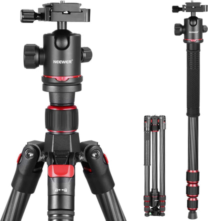 NEEWER 66"/168cm Fibra de Carbono Tripode para Camara con 360° Rotula, N55C | Panorama, 1/4" Arca Placa QR, Portatil Bolsa, Compacto Viaje Tripode Monopod para DSLR Video Camcorder