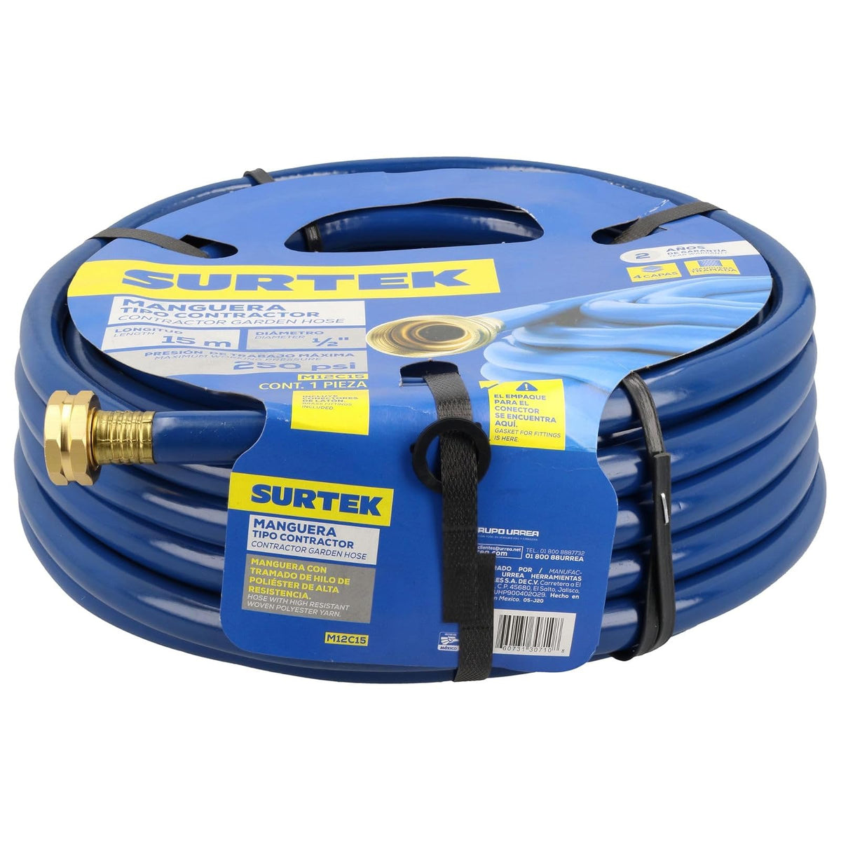 Surtek M12C15 Manguera para jardín contractor con conector metálico 1/2", 15 m