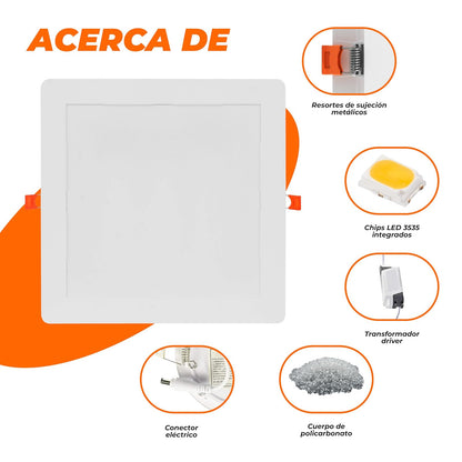 Tecnolite - Lámpara Empotrable de Techo Downlight LED 24 W, Luz de Día, No atenuable, Multivoltaje