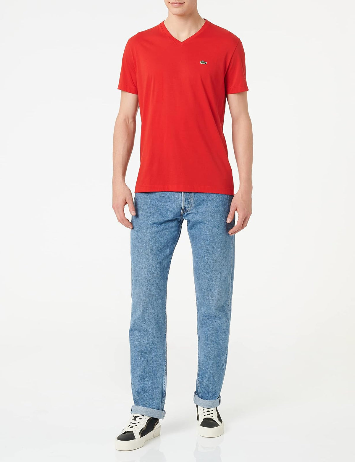 Lacoste Mens Short Sleeve V-Neck Pima Cotton Jersey T-Shirt