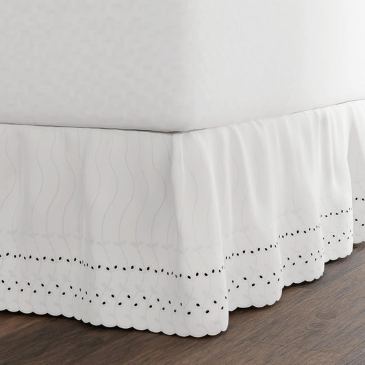 Fresh Ideas FRE30014WHIT04 Eyelet Ruffled 14-Inch Drop King Bedskirt, White