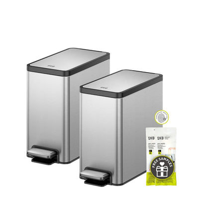 EKO - cubeta de basura pequeño delgado para baño con tapa, cubeta de basura de cocina de acero inoxidable con cubeta interior extraíble, paquete de 2 cubos de basura de 6 litros/1.6 galones