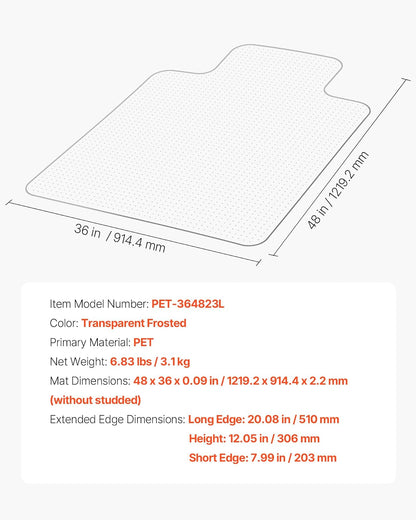 VEVOR Alfombra Protectora para Suelos Alfombrados 1219,2 x 914,4 mm Alfombrillas de Pet para Silla de Oficina Antideslizante Fácil de Limpiar Deslizamiento Suave para Hogar, Oficina, Transparente