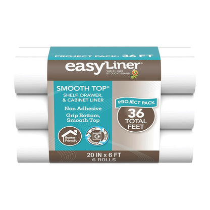 Duck Brand Smooth parte superior EasyLiner para armarios y cajones, fácil de instalar y cortar para ajustar, papel de estante y forro de cajón no calcomanía, forro antideslizante para despensa de cocina, 20 pulgadas de ancho, 36 pies en total, blanco
