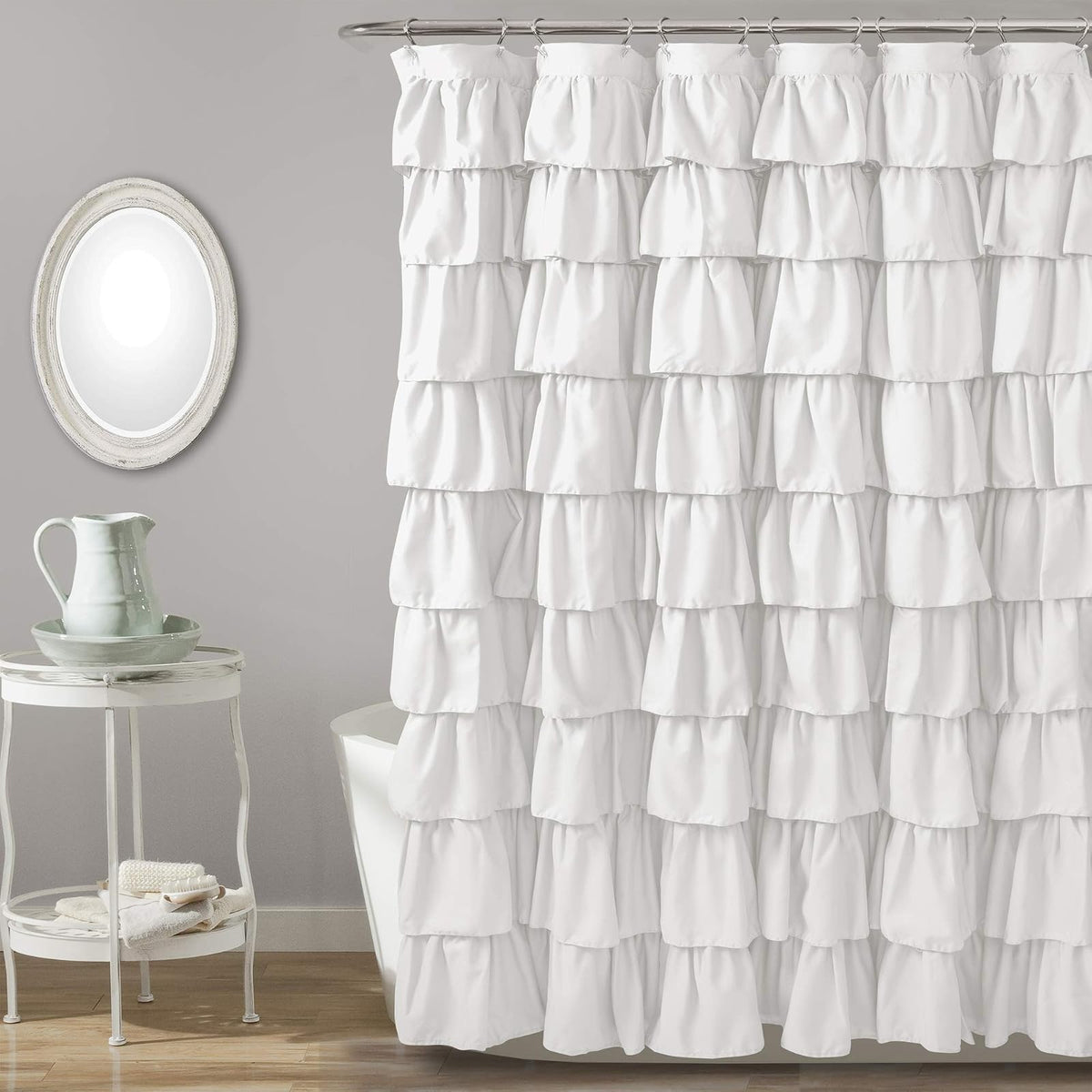 Lush Decor - Cortina de Ducha con Volantes | Diseño clásico con Textura Floral, Estilo Granja, Blanco, 72 x 72 Pulgadas - Blanco