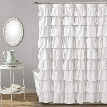 Lush Decor - Cortina de Ducha con Volantes | Diseño clásico con Textura Floral, Estilo Granja, Blanco, 72 x 72 Pulgadas - Blanco