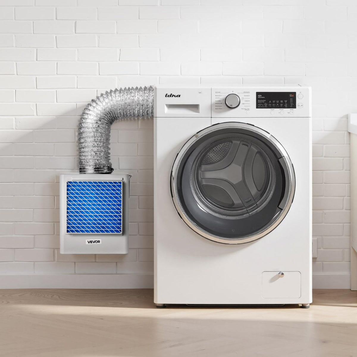 VEVOR Kit de Ventilación para Secadora Interior 3 en 1, a Un Puerto de Escape 99 mm, con Recordatorio Inteligente de Sobrecalentamiento, Campana Extractora, Tapa de Malla y Purificador Multicapa