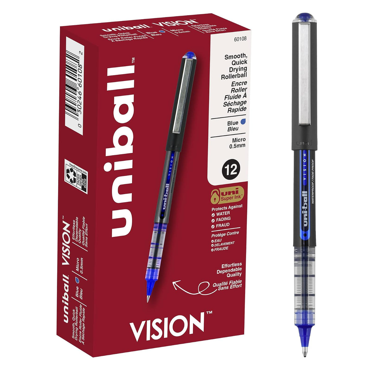 Uni-ball Air Bolígrafos de Punta Redonda Fina 0.7 mm - 12 Unidad (Paquete de 1) - Micropunto (12-Count) - Azul
