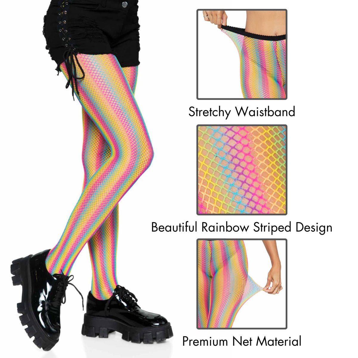 Leg Avenue - Pantalón para mujer, diseño de peces, arco iris
