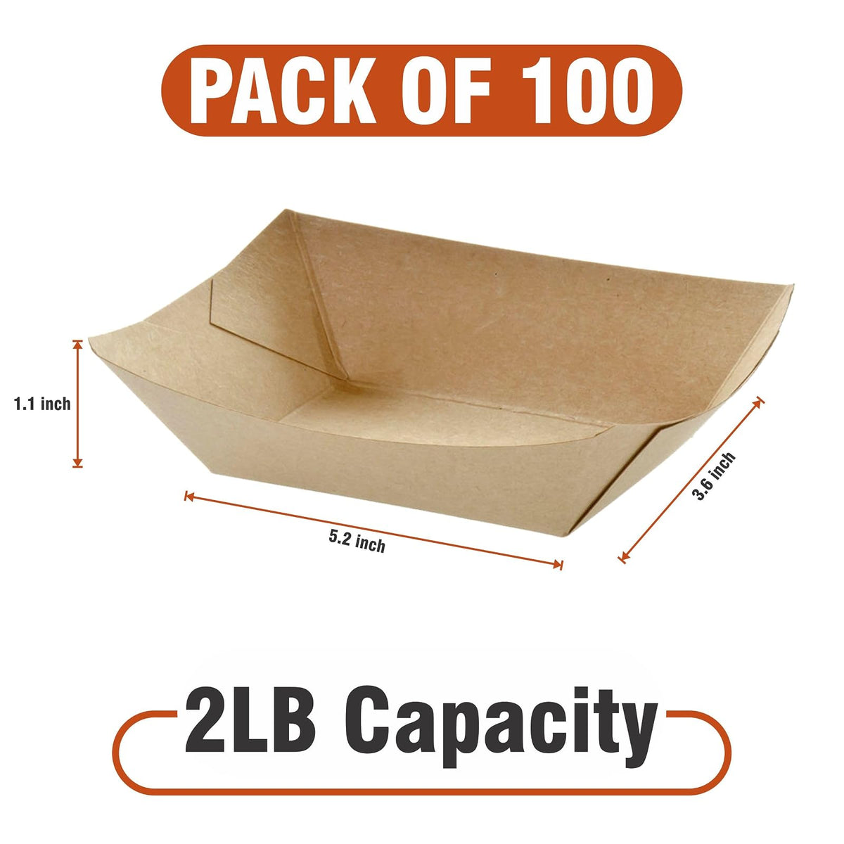 Concession Essentials - Bandejas de Papel Kraft Natural de 2 Libras, Paquete de 100 Unidades