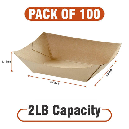 Concession Essentials - Bandejas de Papel Kraft Natural de 2 Libras, Paquete de 100 Unidades