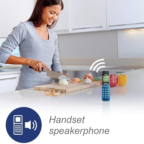 Teléfono Vtech DECT 6.0 con base para identificación de llamadas y llamada en espera, Azul/Negro