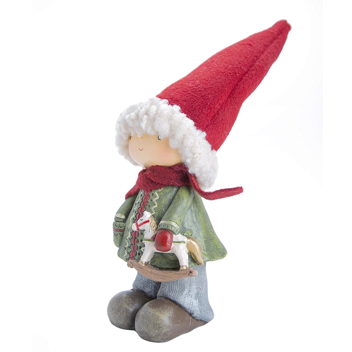 Running Adornos Navideños | Figura de Niño con Gorro Rojo y Caballo | Decoración de Navidad | Hecho de Poliresina | Tamaño 25 cm