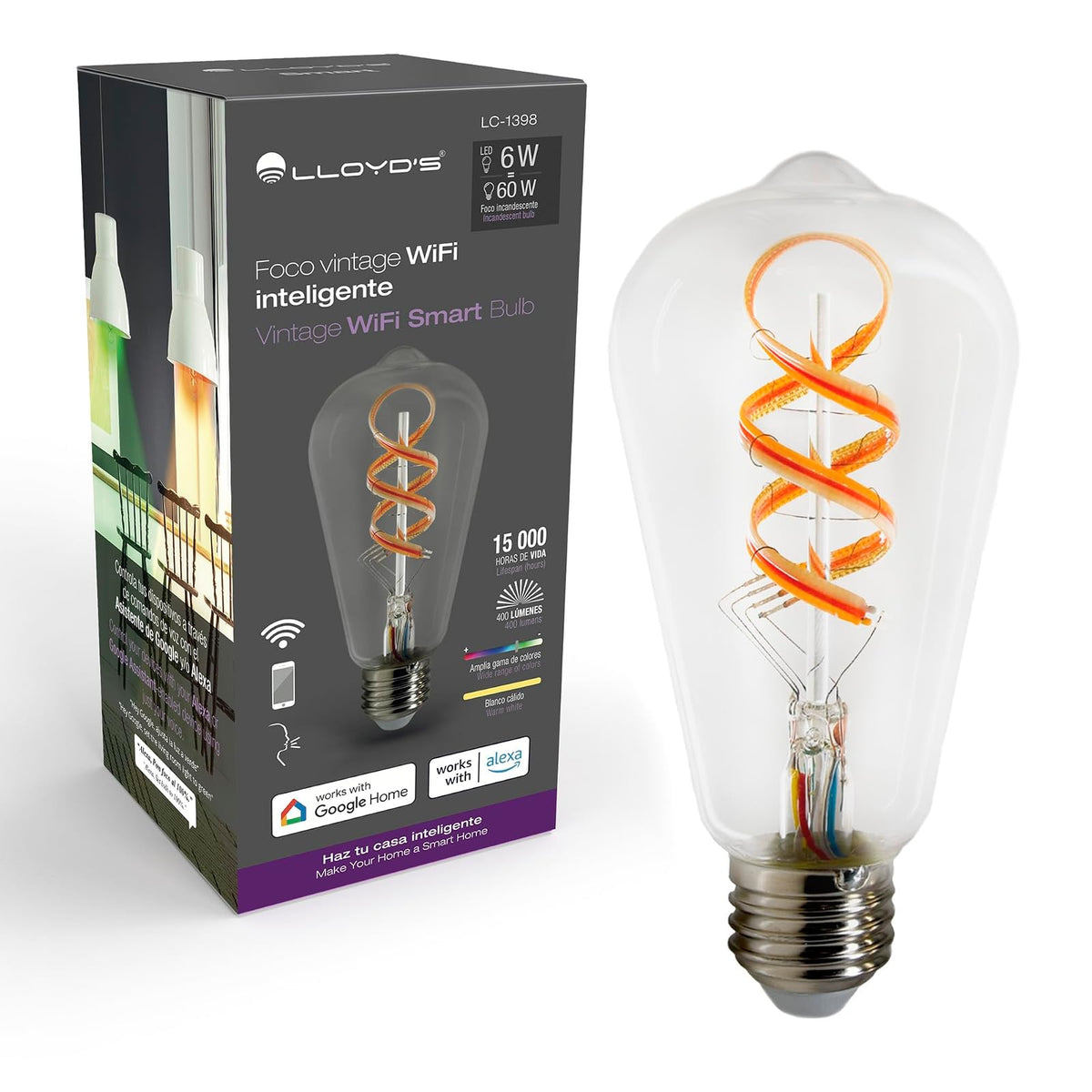 Lloyd's Foco Vintage WiFi Inteligente LED 6W RGB Control por App