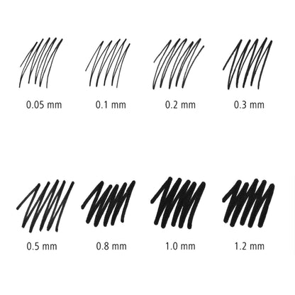 STAEDTLER - Rotulador de pigmento, color negro, 8 bolígrafos, anchos de línea surtidos, 0.05 mm, 0.1 mm, 0.2 mm, 0.3 mm, 0.5 mm, 0.8 mm, 1.0 mm, 1.2 mm