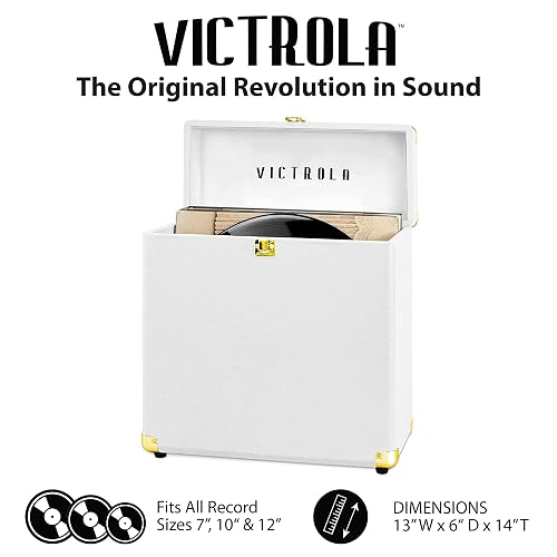 Victrola Collector - Maleta para Almacenamiento de Discos de Vinilo, Capacidad para más de 30 LPs - Blanco