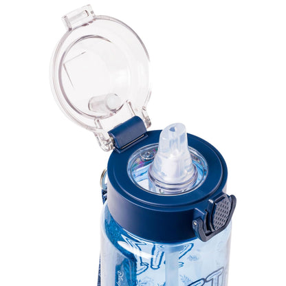 Silver Buffalo Disney Lilo and Stitch Botella de agua de plástico con tapa de bloqueo, correa y popote, 32 onzas